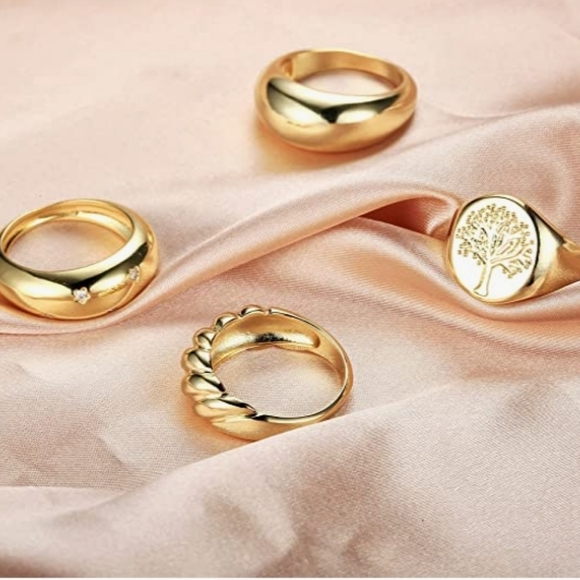 18k Gold Plated Chunky  Cuban Rings Set of 4 NWT - Picture 2 of 3